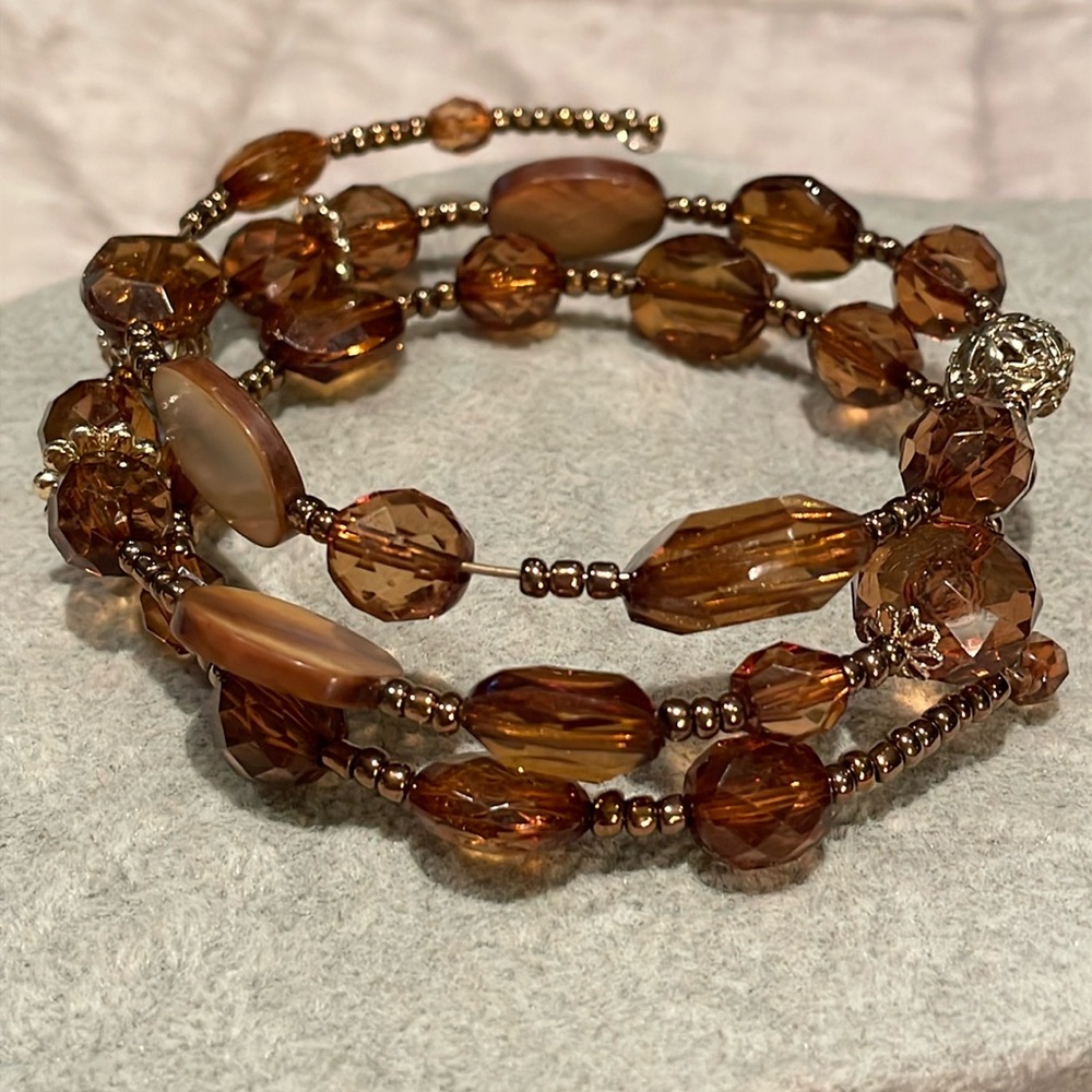 Chicos coil bracelet Amber 3 Layer beaded 7-9”